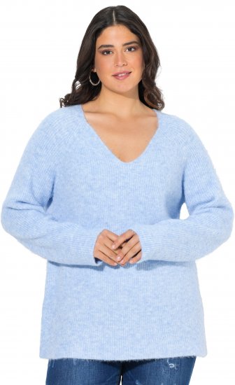 Ulla Popken Long Sleeve V-Neck Ribbed Knit Sweater Light Blue - Hettegensere og collegegensere - Myke gensere, hettegensere og strikk