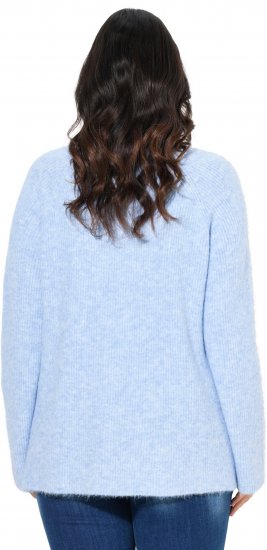 Ulla Popken Long Sleeve V-Neck Ribbed Knit Sweater Light Blue - Hettegensere og collegegensere - Myke gensere, hettegensere og strikk