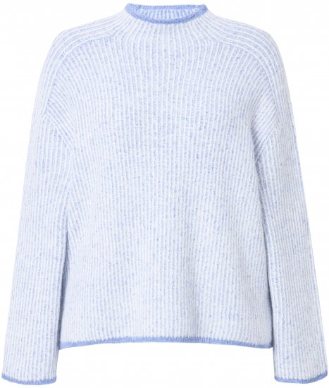 Ulla Popken Striped Wool Blend Turtleneck Sweater Sky Blue - Hettegensere og collegegensere - Myke gensere, hettegensere og strikk