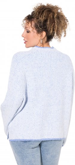 Ulla Popken Striped Wool Blend Turtleneck Sweater Sky Blue - Hettegensere og collegegensere - Myke gensere, hettegensere og strikk