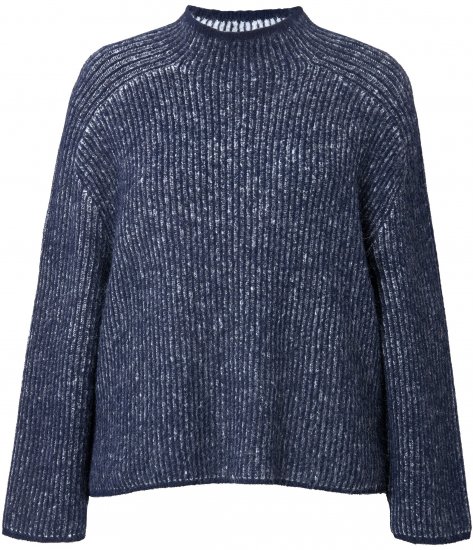 Ulla Popken Striped Wool Blend Turtleneck Sweater Ink Blue - Hettegensere og collegegensere - 