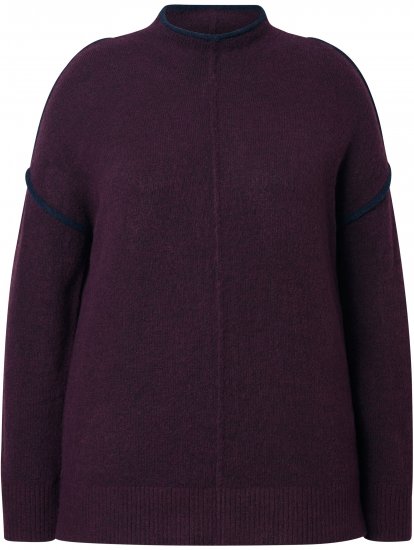 Ulla Popken Contrast Trim Long Sleeve Sweater Dark Ruby - Hettegensere og collegegensere - Myke gensere, hettegensere og strikk