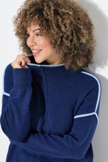 Ulla Popken Contrast Trim Long Sleeve Sweater Dark Blue - Hettegensere og collegegensere - Myke gensere, hettegensere og strikk