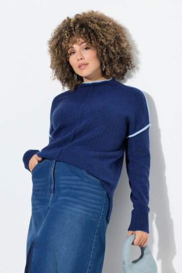 Ulla Popken Contrast Trim Long Sleeve Sweater Dark Blue - Hettegensere og collegegensere - Myke gensere, hettegensere og strikk