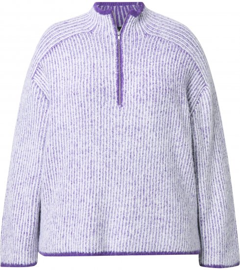 Ulla Popken Striped Knit Long Sleeve Troyer Collar Sweater Purple - Hettegensere og collegegensere - Myke gensere, hettegensere og strikk