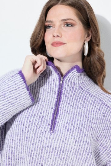 Ulla Popken Striped Knit Long Sleeve Troyer Collar Sweater Purple - Hettegensere og collegegensere - Myke gensere, hettegensere og strikk