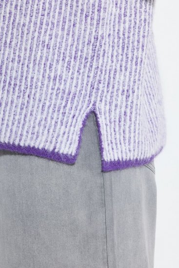 Ulla Popken Striped Knit Long Sleeve Troyer Collar Sweater Purple - Hettegensere og collegegensere - Myke gensere, hettegensere og strikk