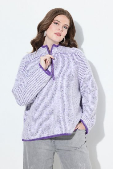 Ulla Popken Striped Knit Long Sleeve Troyer Collar Sweater Purple - Hettegensere og collegegensere - Myke gensere, hettegensere og strikk
