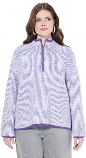 Ulla Popken Striped Knit Long Sleeve Troyer Collar Sweater Purple - Hettegensere og collegegensere - Myke gensere, hettegensere og strikk