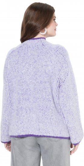 Ulla Popken Striped Knit Long Sleeve Troyer Collar Sweater Purple - Hettegensere og collegegensere - Myke gensere, hettegensere og strikk