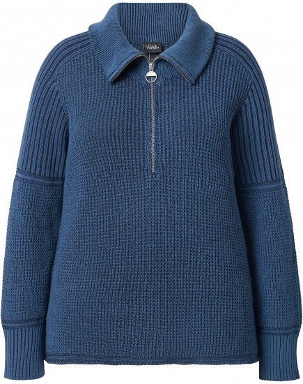 Ulla Popken Two-Tone Mixed Knit Troyer Collar Sweater Navy - Hettegensere og collegegensere - Myke gensere, hettegensere og strikk
