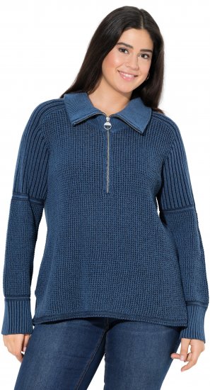 Ulla Popken Two-Tone Mixed Knit Troyer Collar Sweater Navy - Hettegensere og collegegensere - Myke gensere, hettegensere og strikk
