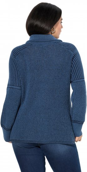 Ulla Popken Two-Tone Mixed Knit Troyer Collar Sweater Navy - Hettegensere og collegegensere - Myke gensere, hettegensere og strikk