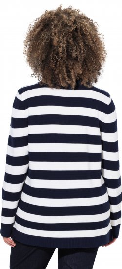 Ulla Popken Striped Polo Collar Long Sleeve Sweater Navy - Hettegensere og collegegensere - Myke gensere, hettegensere og strikk