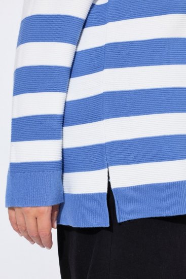 Ulla Popken Striped Polo Collar Long Sleeve Sweater Aegean Blue - Hettegensere og collegegensere - Myke gensere, hettegensere og strikk