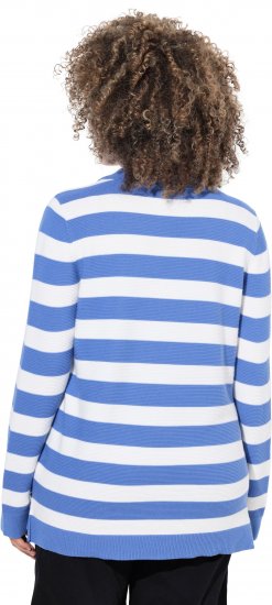 Ulla Popken Striped Polo Collar Long Sleeve Sweater Aegean Blue - Hettegensere og collegegensere - Myke gensere, hettegensere og strikk