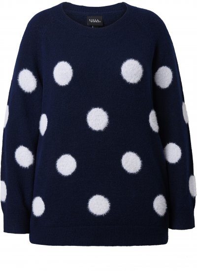 Ulla Popken Fluffy Polka Dot Sweater Ink Blue - Hettegensere og collegegensere - Myke gensere, hettegensere og strikk