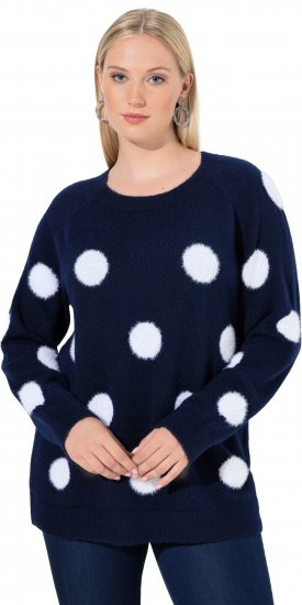 Ulla Popken Fluffy Polka Dot Sweater Ink Blue - Hettegensere og collegegensere - Myke gensere, hettegensere og strikk