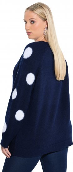 Ulla Popken Fluffy Polka Dot Sweater Ink Blue - Hettegensere og collegegensere - Myke gensere, hettegensere og strikk
