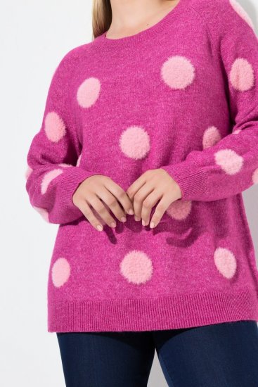 Ulla Popken Fluffy Polka Dot Sweater Summer Berry - Ulla Popken - Ulla Popken Plus-Size Klær