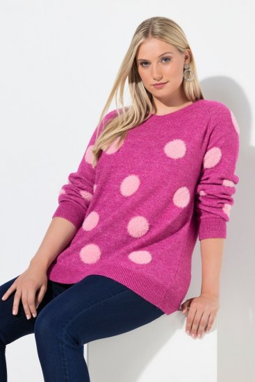 Ulla Popken Fluffy Polka Dot Sweater Summer Berry - Ulla Popken - Ulla Popken Plus-Size Klær