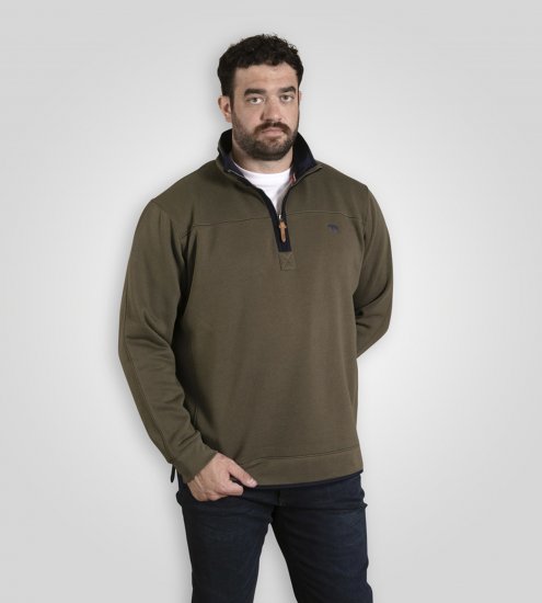 D555 Leicester 2 Quarter Neck Fleece Sweatshirt Khaki - Gensere og hettegensere - Store hettegensere - 2XL-14XL