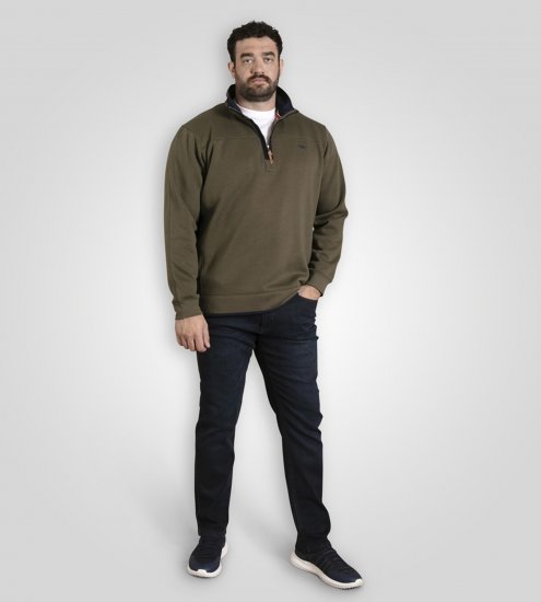 D555 Leicester 2 Quarter Neck Fleece Sweatshirt Khaki - Gensere og hettegensere - Store hettegensere - 2XL-14XL