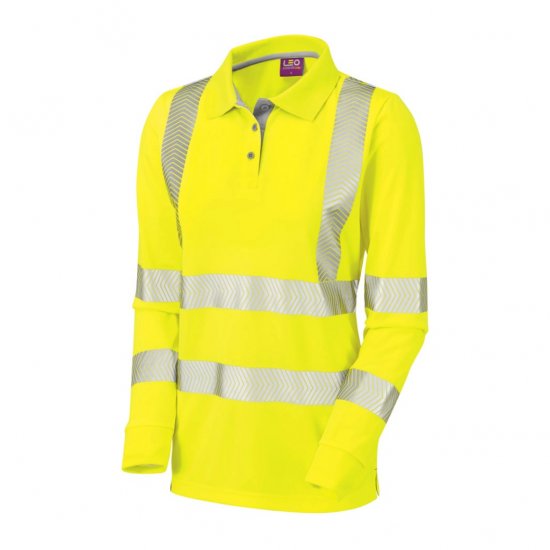 Leo Pollyfield EcoViz Performance+ Women's Sleeved Polo Shirt Yellow - Arbeidsklær - Arbeidsklær for damer i plus size