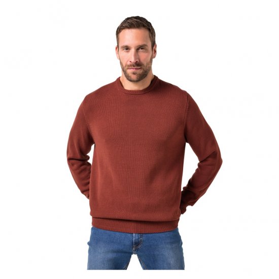 JP1880 Classic Round Neck Long Sleeve Sweater Brick Brown - Gensere og hettegensere - Store hettegensere - 2XL-14XL