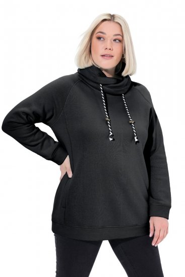 Ulla Popken Drawstring Collar Long Sleeve Sweatshirt Black - Hettegensere og collegegensere - Myke gensere, hettegensere og strikk