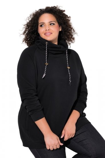 Ulla Popken Drawstring Collar Long Sleeve Sweatshirt Black - Hettegensere og collegegensere - Myke gensere, hettegensere og strikk
