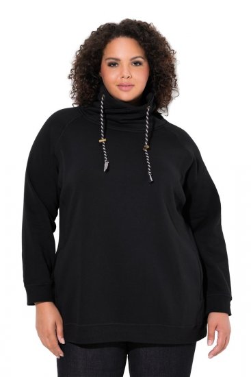 Ulla Popken Drawstring Collar Long Sleeve Sweatshirt Black - Hettegensere og collegegensere - Myke gensere, hettegensere og strikk