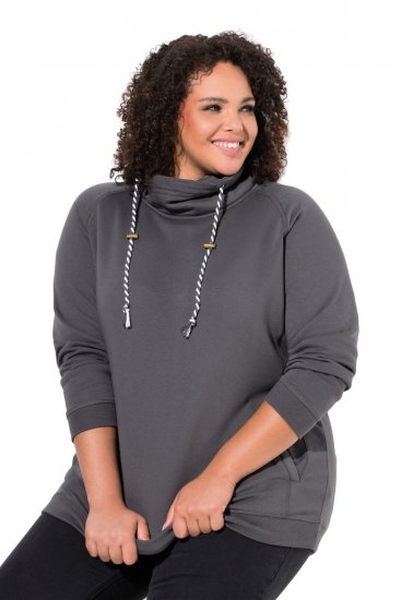 Ulla Popken Drawstring Collar Long Sleeve Sweatshirt Graphite Grey - Ulla Popken - Ulla Popken Plus-Size Klær