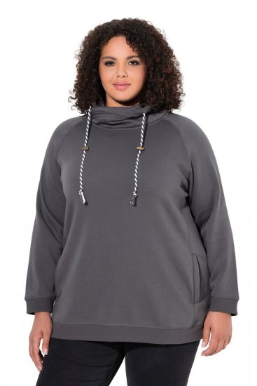 Ulla Popken Drawstring Collar Long Sleeve Sweatshirt Graphite Grey - Ulla Popken - Ulla Popken Plus-Size Klær