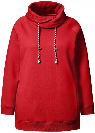 Ulla Popken Drawstring Collar Long Sleeve Sweatshirt Salsa Red - Hettegensere og collegegensere - 
