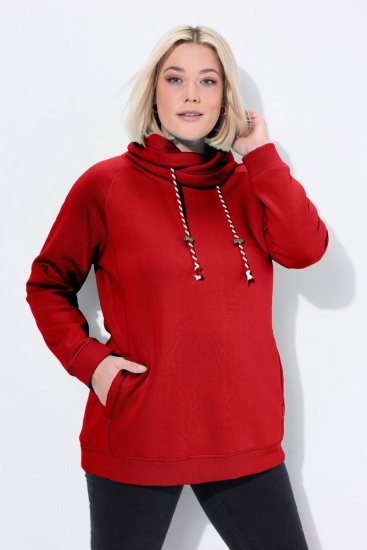 Ulla Popken Drawstring Collar Long Sleeve Sweatshirt Salsa Red - Hettegensere og collegegensere - Myke gensere, hettegensere og strikk