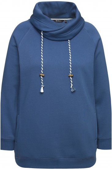 Ulla Popken Drawstring Collar Long Sleeve Sweatshirt Ink Blue - Hettegensere og collegegensere - Myke gensere, hettegensere og strikk