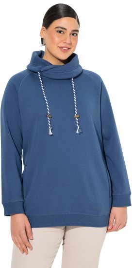 Ulla Popken Drawstring Collar Long Sleeve Sweatshirt Ink Blue - Hettegensere og collegegensere - Myke gensere, hettegensere og strikk