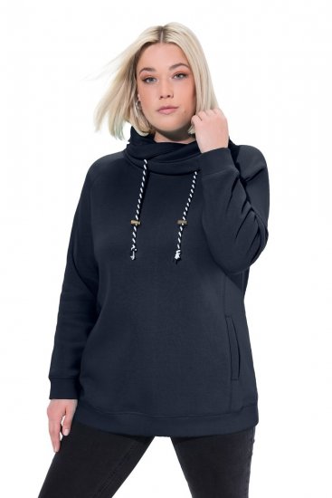 Ulla Popken Drawstring Collar Long Sleeve Sweatshirt Navy - Ulla Popken - Ulla Popken Plus-Size Klær