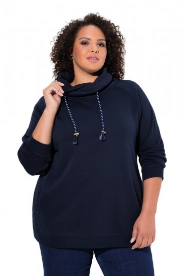 Ulla Popken Drawstring Collar Long Sleeve Sweatshirt Navy - Ulla Popken - Ulla Popken Plus-Size Klær