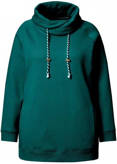Ulla Popken Drawstring Collar Long Sleeve Sweatshirt Teal Green - Hettegensere og collegegensere - Myke gensere, hettegensere og strikk