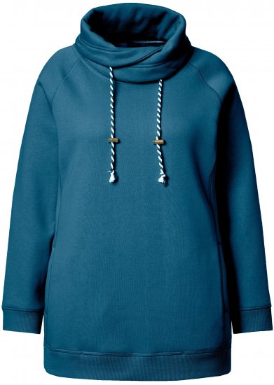 Ulla Popken Drawstring Collar Long Sleeve Sweatshirt Cerulean - Hettegensere og collegegensere - Myke gensere, hettegensere og strikk