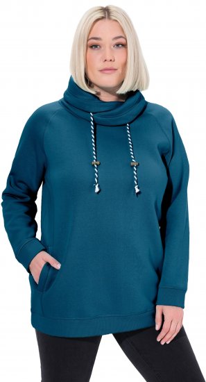 Ulla Popken Drawstring Collar Long Sleeve Sweatshirt Cerulean - Hettegensere og collegegensere - Myke gensere, hettegensere og strikk