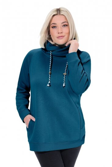 Ulla Popken Drawstring Collar Long Sleeve Sweatshirt Cerulean - Hettegensere og collegegensere - Myke gensere, hettegensere og strikk