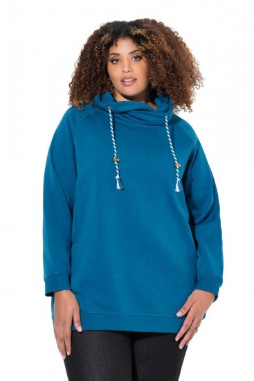Ulla Popken Drawstring Collar Long Sleeve Sweatshirt Cerulean - Hettegensere og collegegensere - Myke gensere, hettegensere og strikk