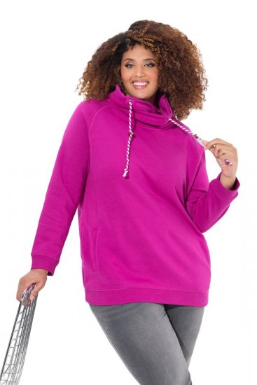 Ulla Popken Drawstring Collar Long Sleeve Sweatshirt Berry - Hettegensere og collegegensere - Myke gensere, hettegensere og strikk