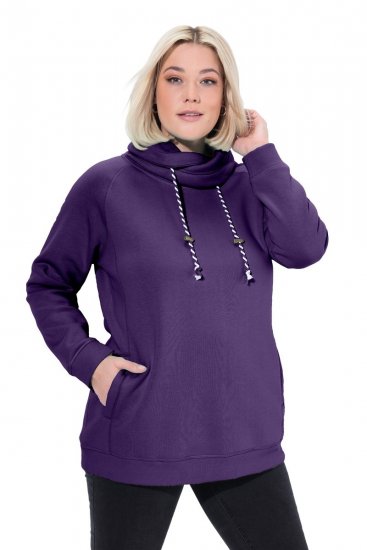 Ulla Popken Drawstring Collar Long Sleeve Sweatshirt Deep Violet - Ulla Popken - Ulla Popken Plus-Size Klær