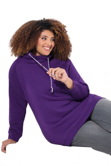 Ulla Popken Drawstring Collar Long Sleeve Sweatshirt Deep Violet - Ulla Popken - Ulla Popken Plus-Size Klær