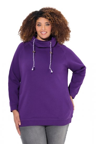 Ulla Popken Drawstring Collar Long Sleeve Sweatshirt Deep Violet - Ulla Popken - Ulla Popken Plus-Size Klær