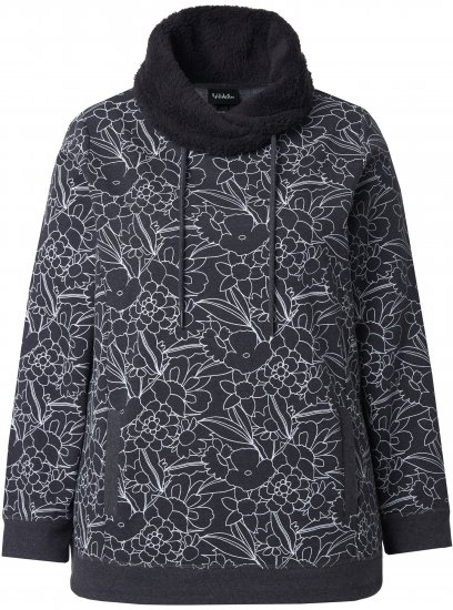 Ulla Popken Teddy Collar Printed Sweatshirt Black - Hettegensere og collegegensere - Myke gensere, hettegensere og strikk